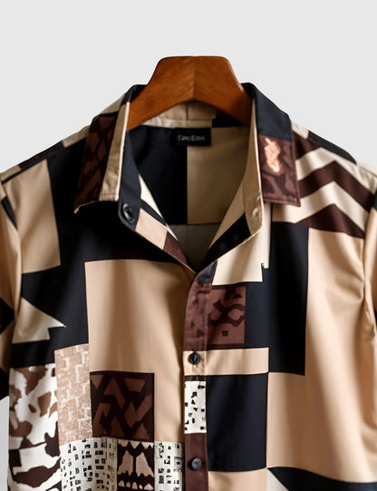 Men's Abstract Tribal Patchwork – Printed Half Sleeve Shirt
