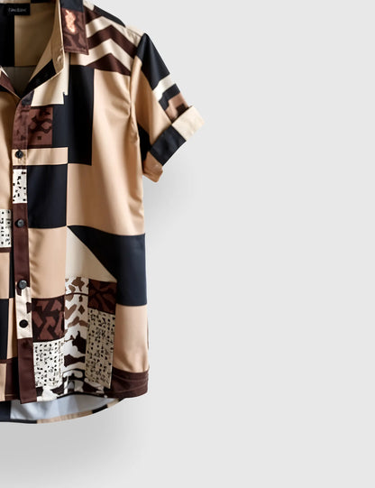 Men's Abstract Tribal Patchwork – Printed Half Sleeve Shirt