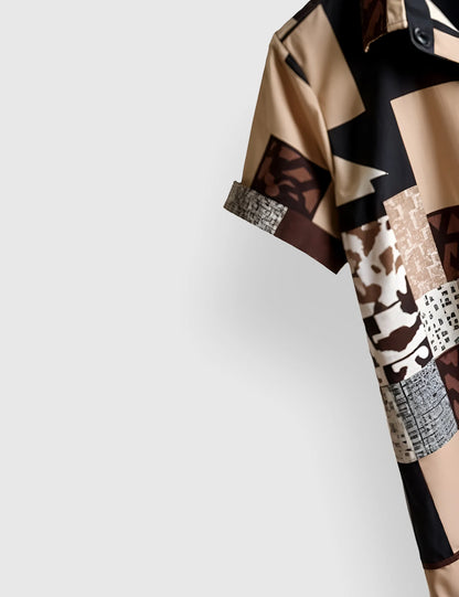 Men's Abstract Tribal Patchwork – Printed Half Sleeve Shirt