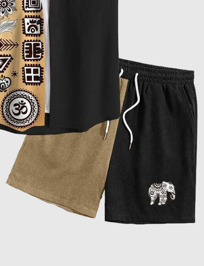 Men’s Black Ethnic Vibes Print Shirt and Shorts Co-ord Set