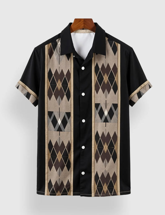 Men's Black Heritage Lines – Printed Half Sleeve Shirt