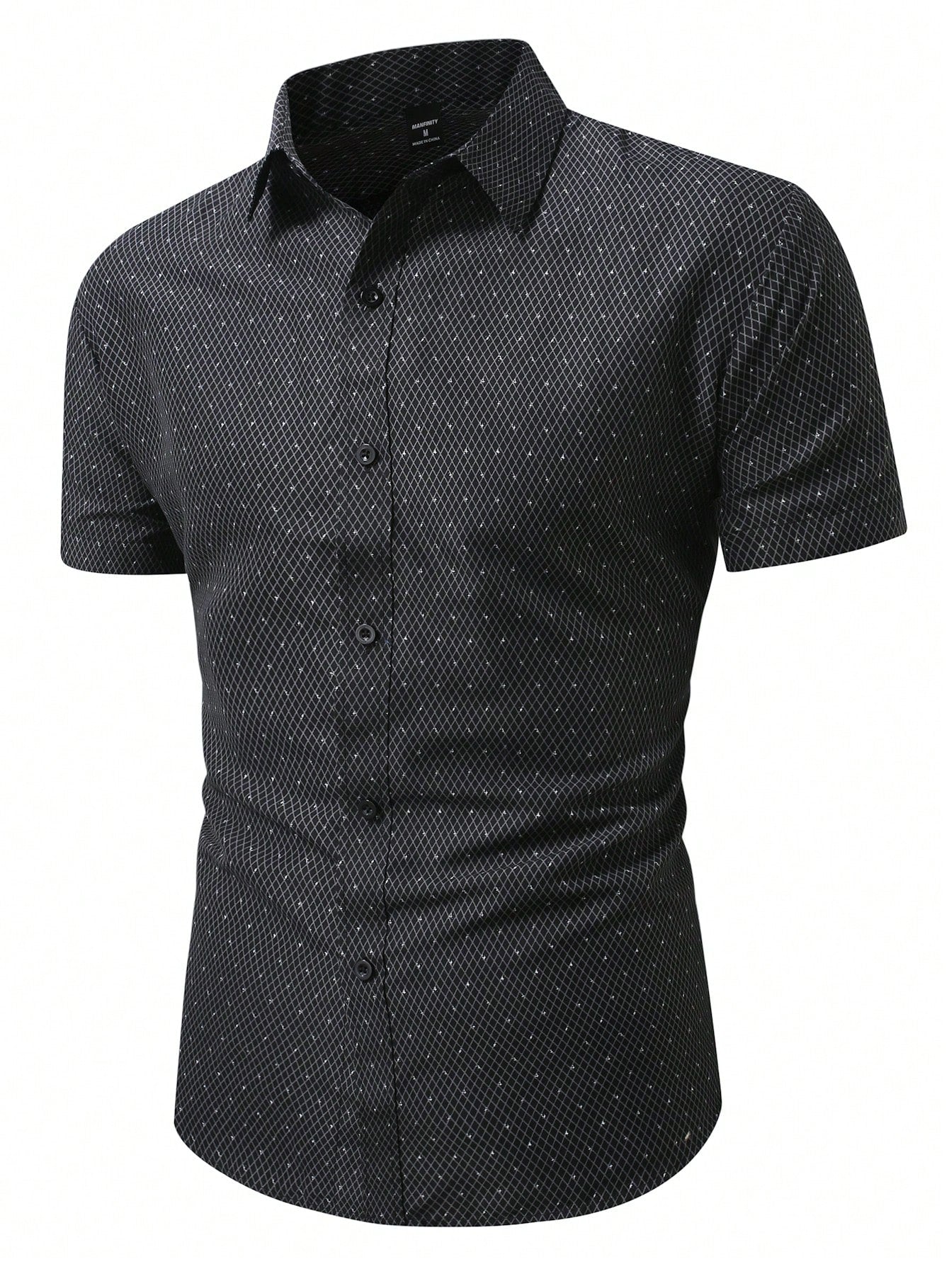 Men's Black Slim Fit Printed Short Sleeve Shirt - XPST