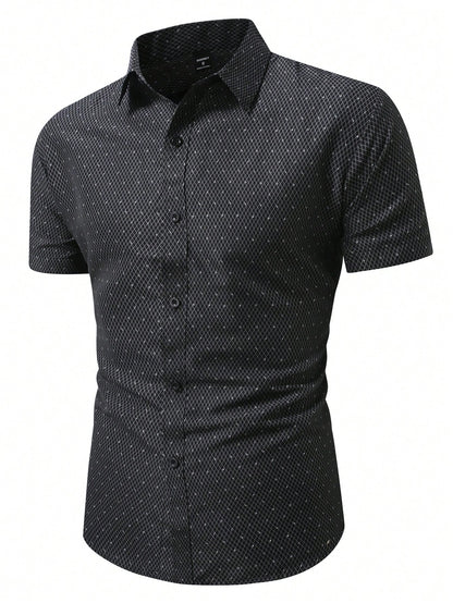 Men's Black Slim Fit Printed Short Sleeve Shirt - XPST