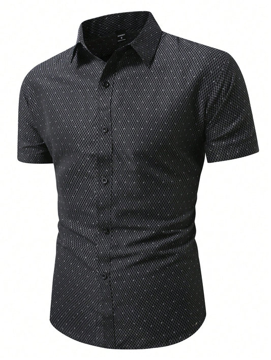 Men's Black Slim Fit Printed Short Sleeve Shirt
