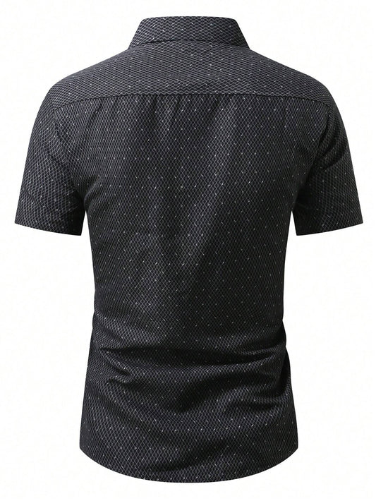 Men's Black Slim Fit Printed Short Sleeve Shirt