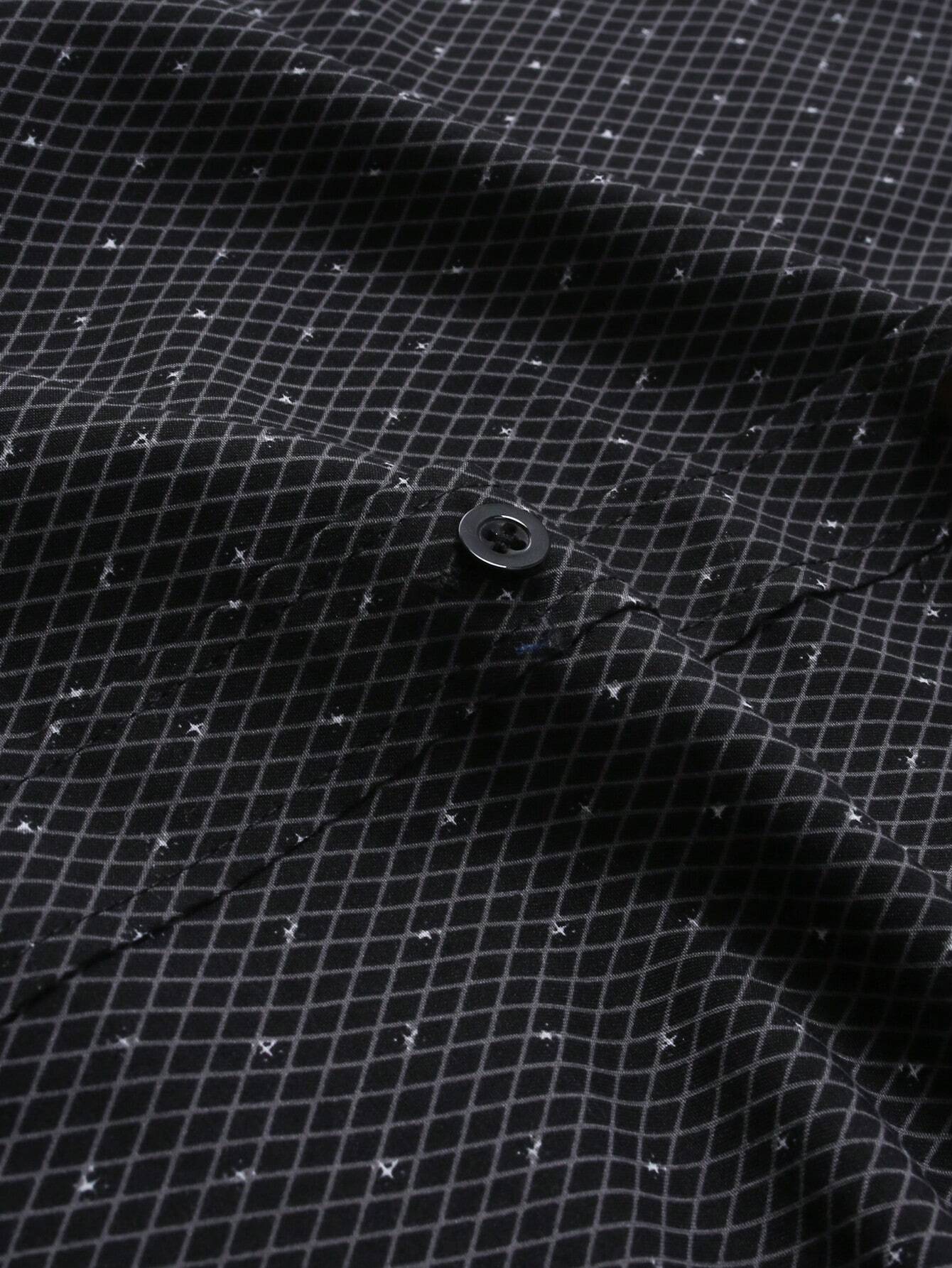 Men's Black Slim Fit Printed Short Sleeve Shirt - XPST