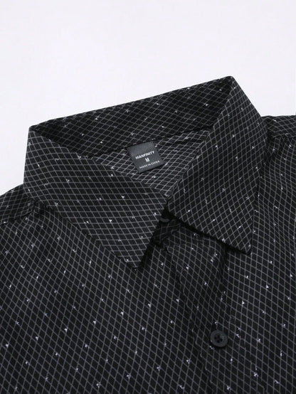 Men's Black Slim Fit Printed Short Sleeve Shirt - XPST