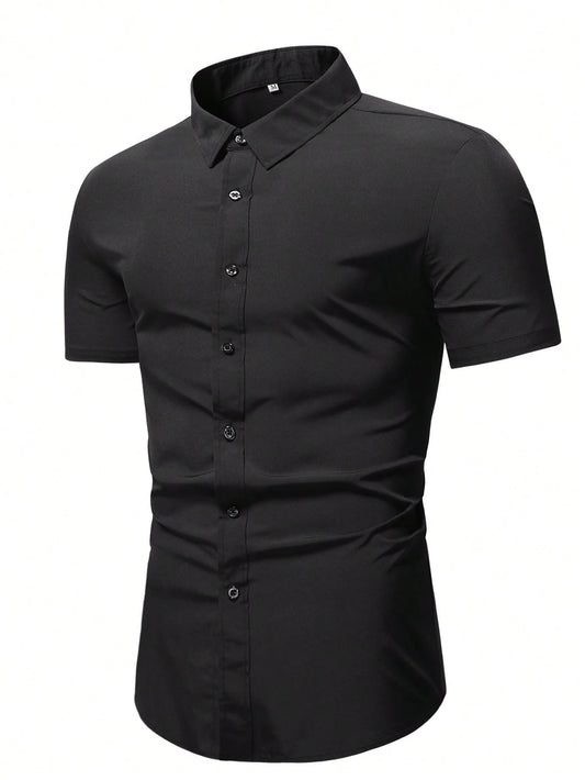 Men's Black Slim Fit Short Sleeve Casual Shirt
