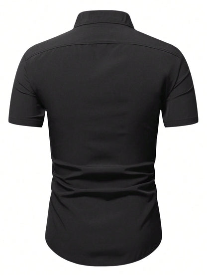 Men's Black Slim Fit Short Sleeve Casual Shirt