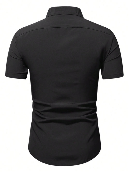 Men's Black Slim Fit Short Sleeve Casual Shirt