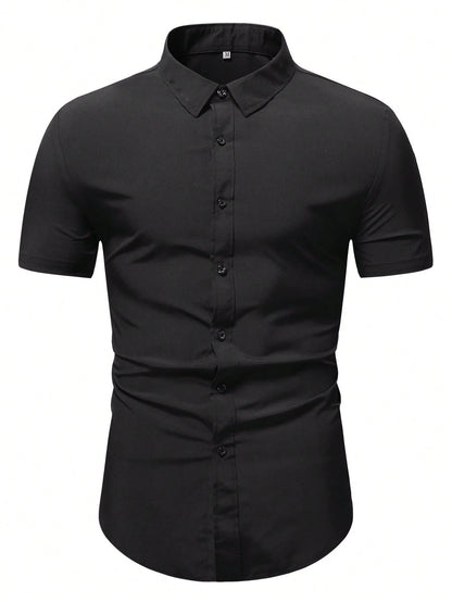 Men's Black Slim Fit Short Sleeve Casual Shirt