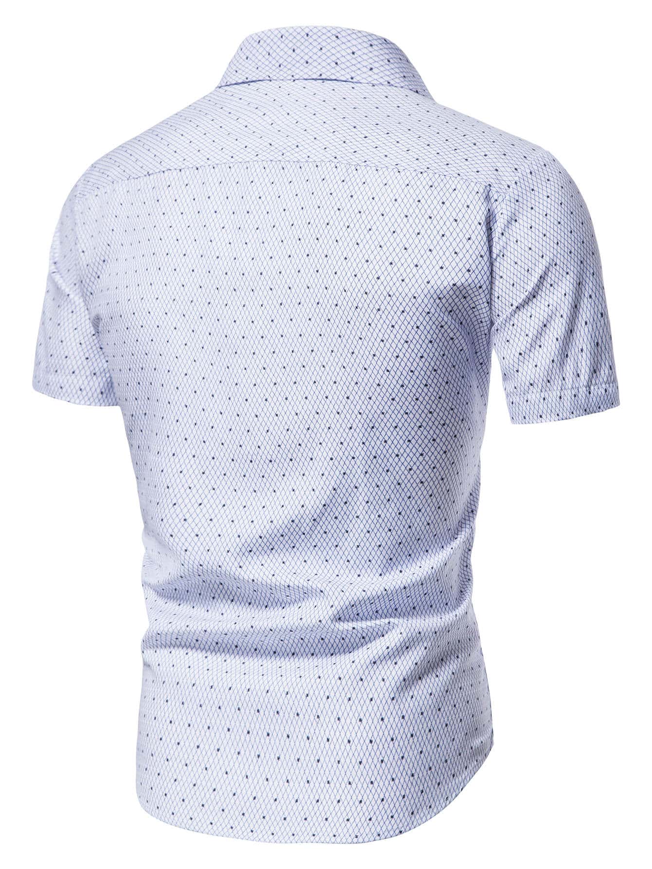 Men's Blue And White Slim Fit Printed Short Sleeve Shirt