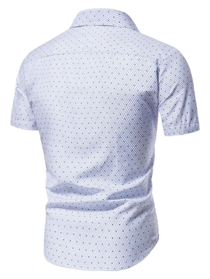Men's Blue And White Slim Fit Printed Short Sleeve Shirt