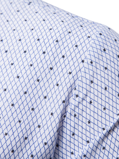 Men's Blue And White Slim Fit Printed Short Sleeve Shirt