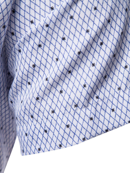 Men's Blue And White Slim Fit Printed Short Sleeve Shirt