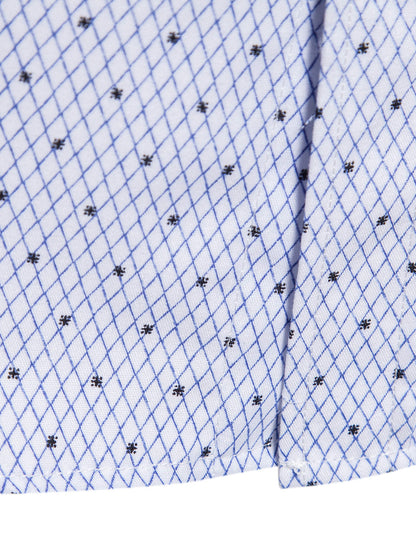 Men's Blue And White Slim Fit Printed Short Sleeve Shirt