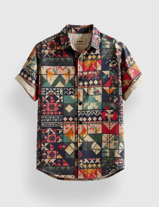 Men's Bohemian Patchwork – Printed Half Sleeve Shirt