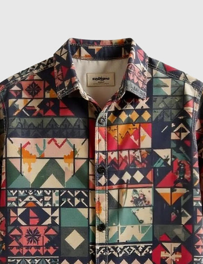 Men's Bohemian Patchwork – Printed Half Sleeve Shirt