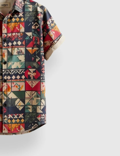 Men's Bohemian Patchwork – Printed Half Sleeve Shirt