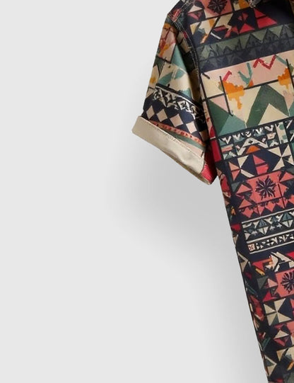 Men's Bohemian Patchwork – Printed Half Sleeve Shirt