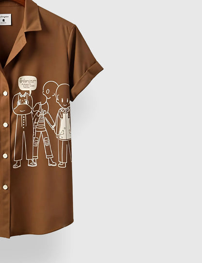 Men's Brown Cartoon Graphic - Printed Half Sleeve Shirt