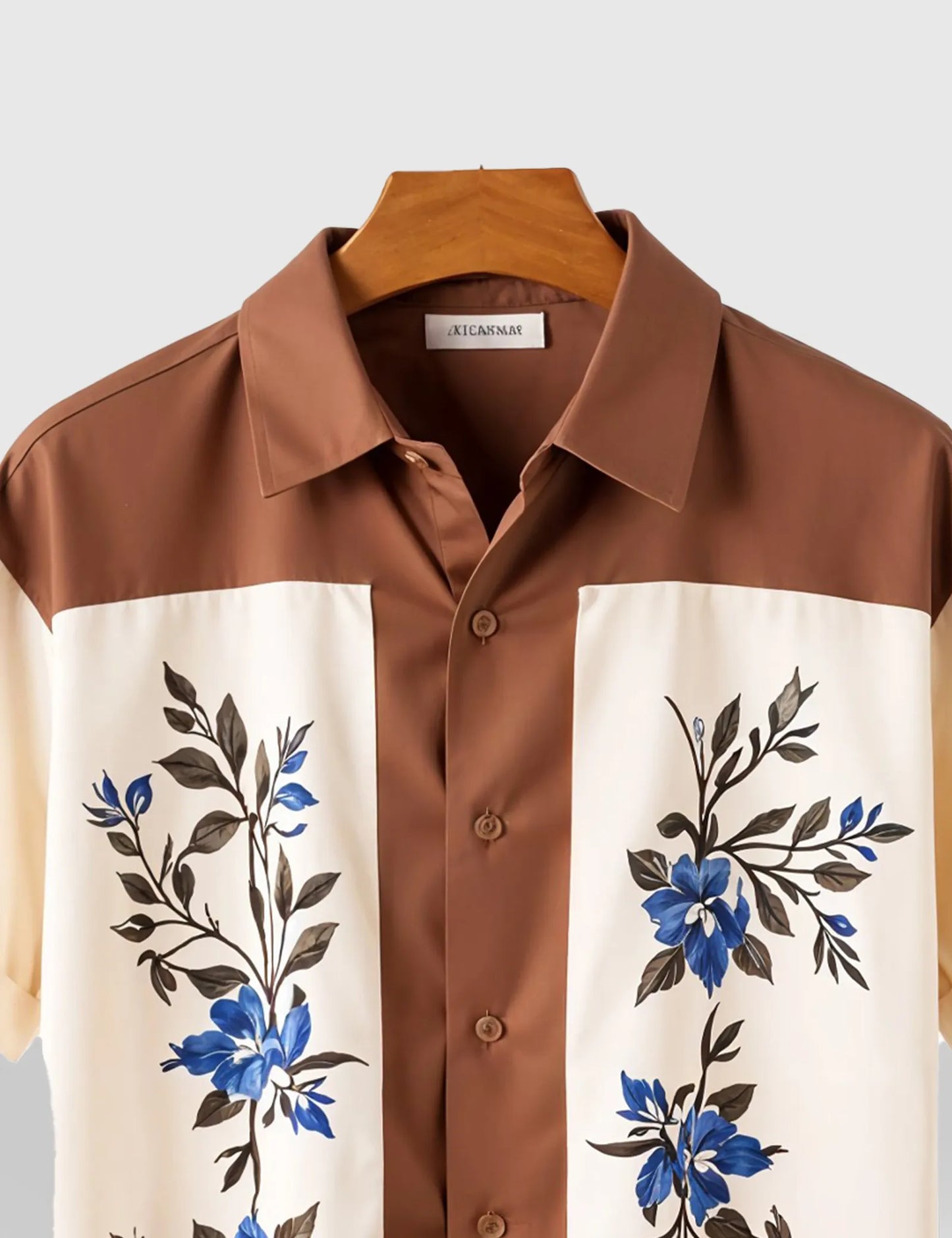 Men's Brown & Cream Floral Panel - Printed Half Sleeve Shirt