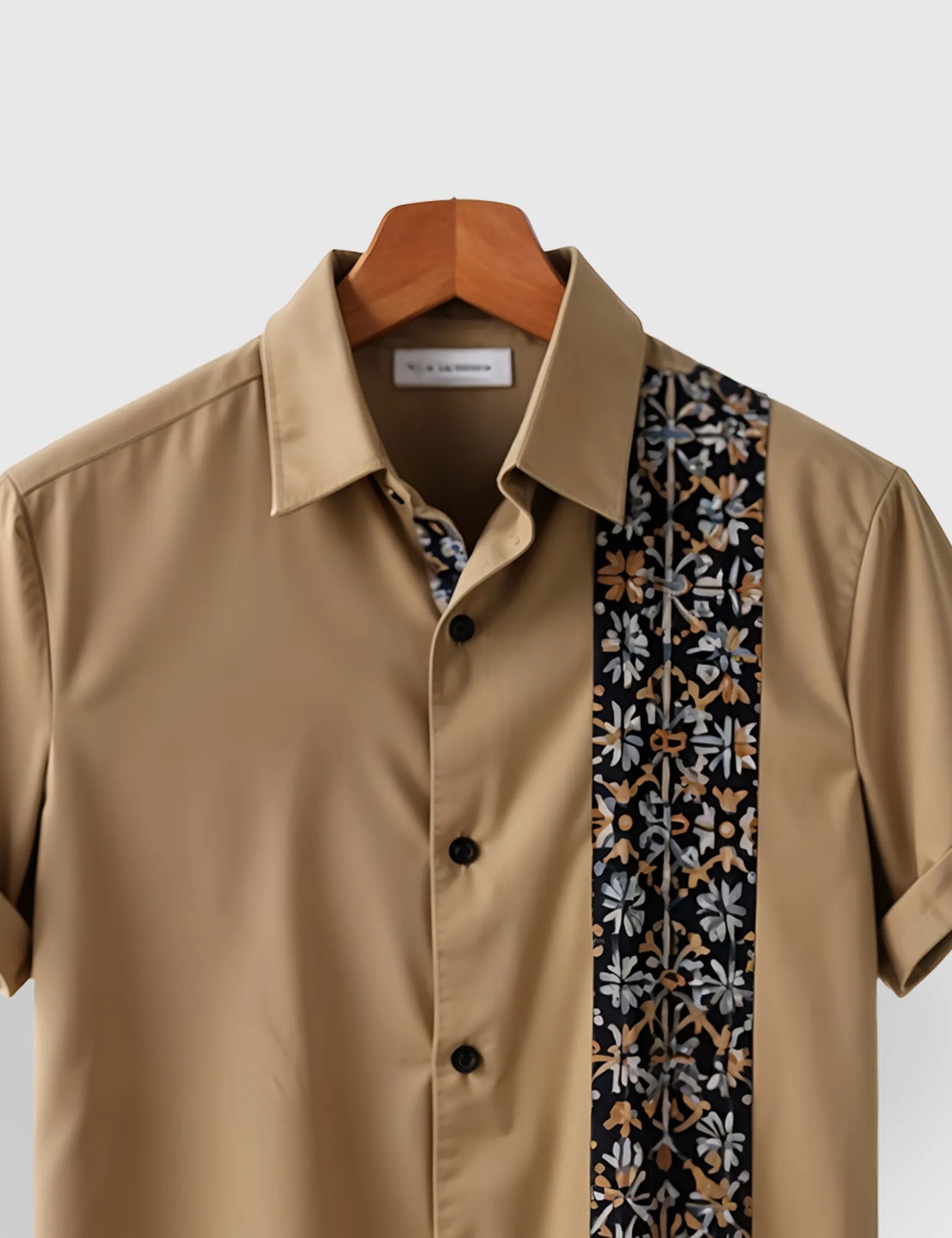 Men's Brown Floral Embroidery Stripe - Printed Half Sleeve Shirt