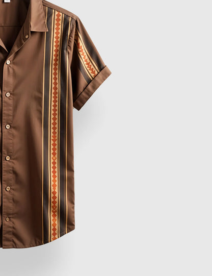 Men's Brown Tribal Ethnic Vibe Stripe - Printed Half Sleeve Shirt