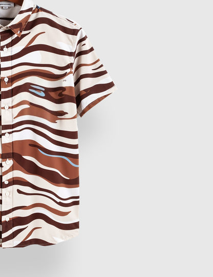 Men's Brown Tribal Zebra Stripe - Printed Half Sleeve Shirt