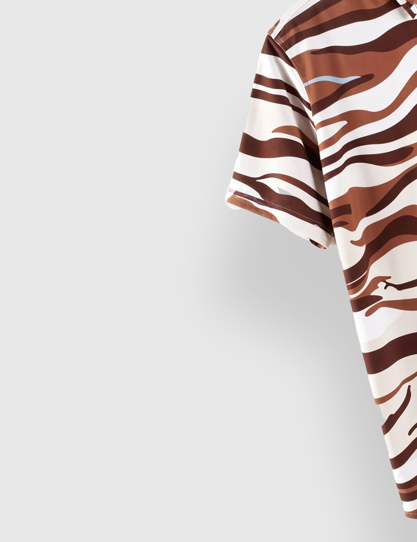 Men's Brown Tribal Zebra Stripe - Printed Half Sleeve Shirt