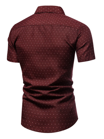 Men's Burgundy Slim Fit Printed Short Sleeve Shirt