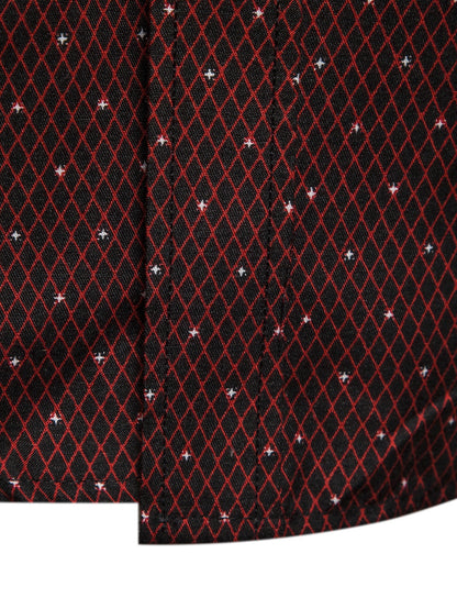 Men's Burgundy Slim Fit Printed Short Sleeve Shirt