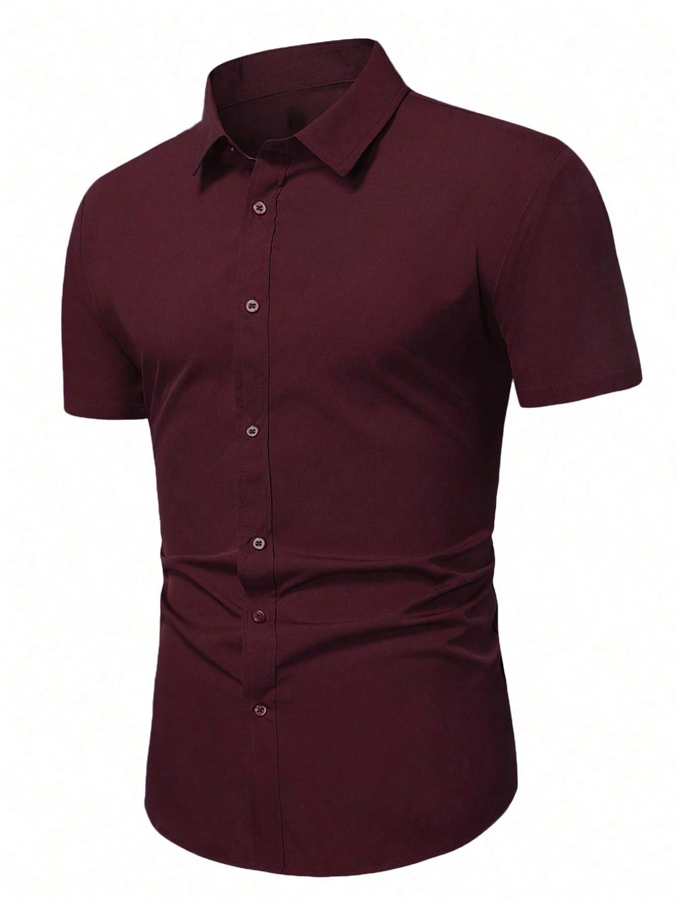 Men's Burgundy Slim Fit Short Sleeve Casual Shirt