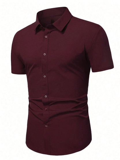 Men's Burgundy Slim Fit Short Sleeve Casual Shirt