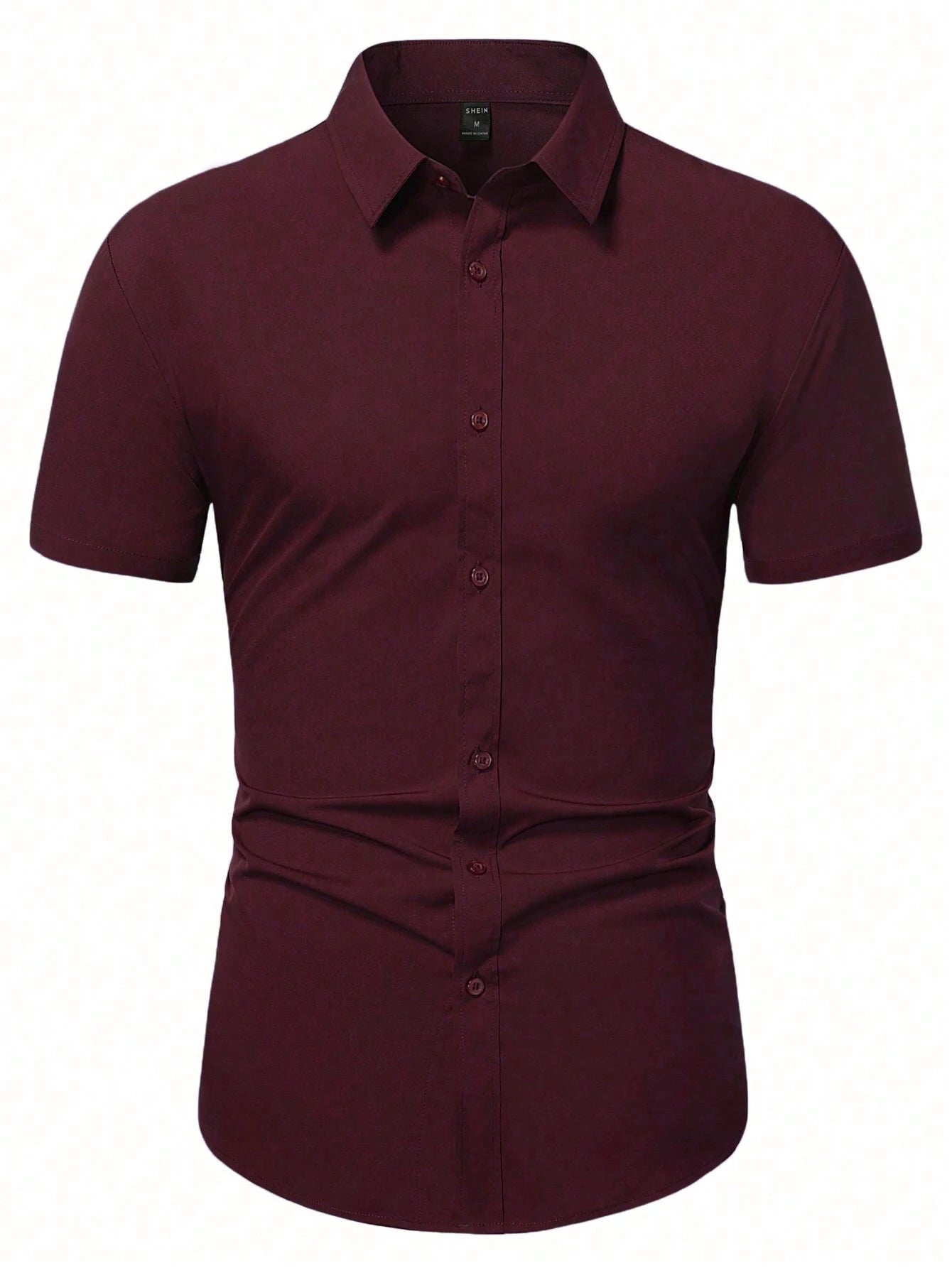 Men's Burgundy Slim Fit Short Sleeve Casual Shirt