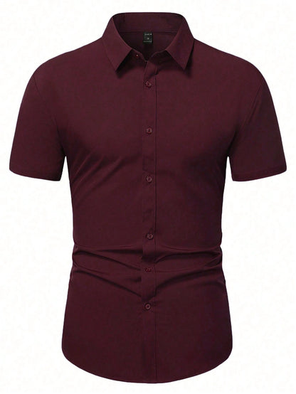 Men's Burgundy Slim Fit Short Sleeve Casual Shirt