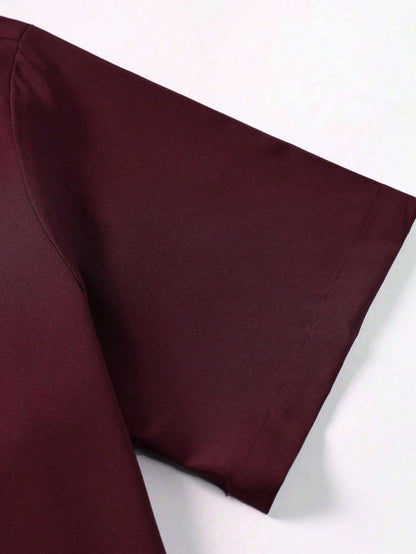 Men's Burgundy Slim Fit Short Sleeve Casual Shirt