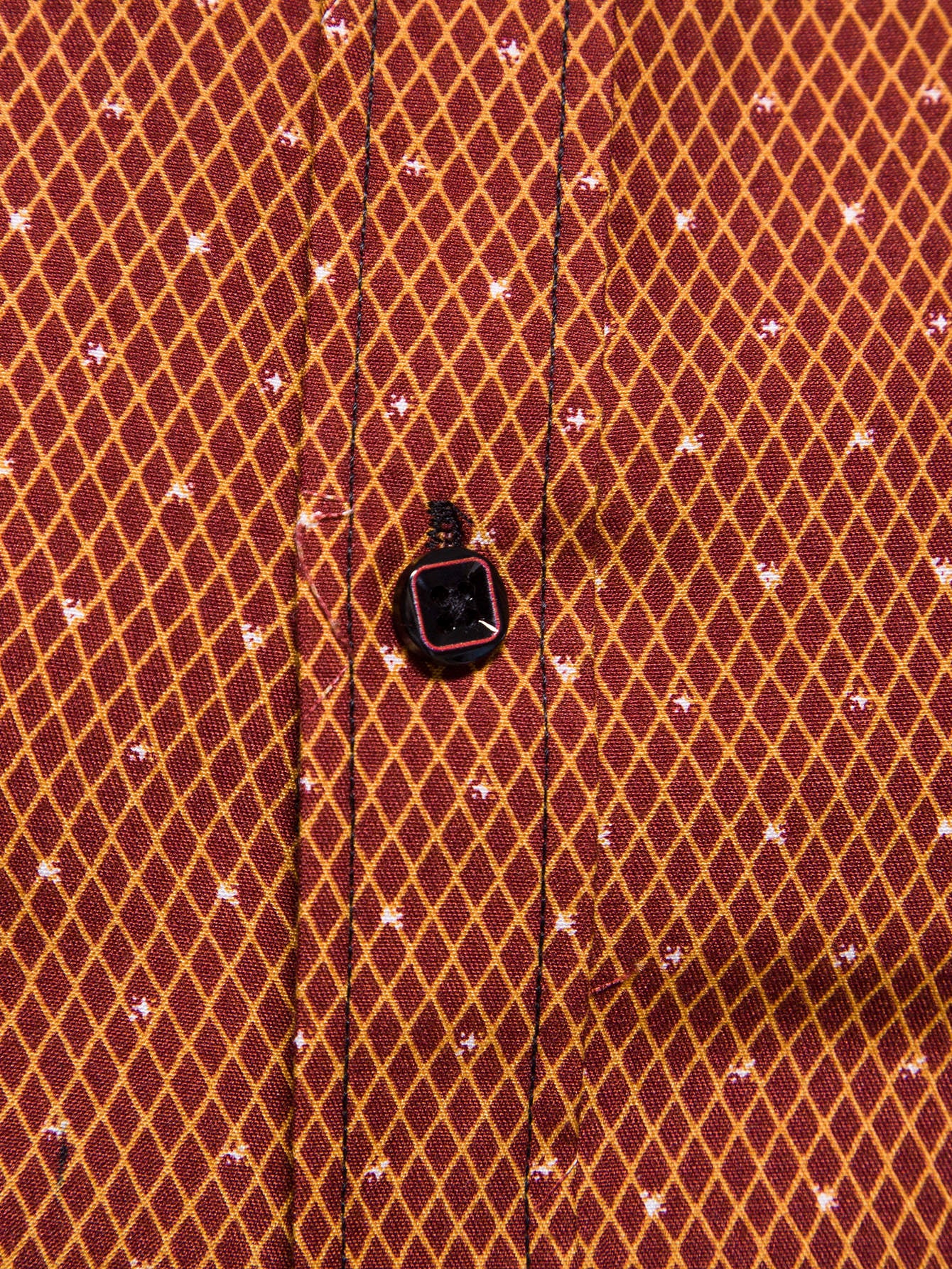 Men's Burnt Orange Slim Fit Printed Short Sleeve Shirt