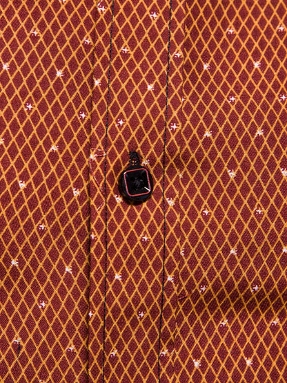Men's Burnt Orange Slim Fit Printed Short Sleeve Shirt