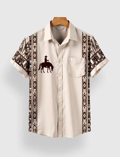 Men's Cowboy Silhouette Tribal – Printed Half Sleeve Shirt