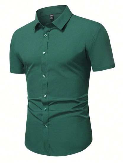 Men's Dark Green Slim Fit Short Sleeve Casual Shirt - XPST