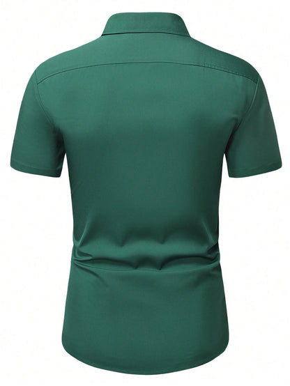 Men's Dark Green Slim Fit Short Sleeve Casual Shirt - XPST