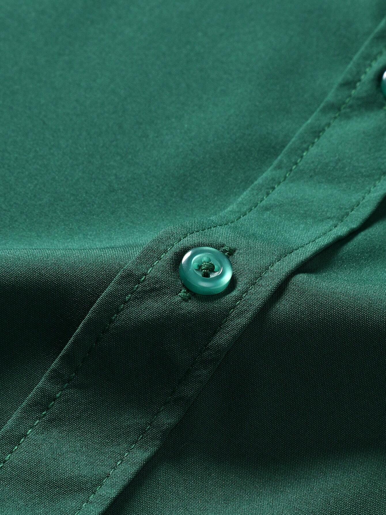 Men's Dark Green Slim Fit Short Sleeve Casual Shirt - XPST