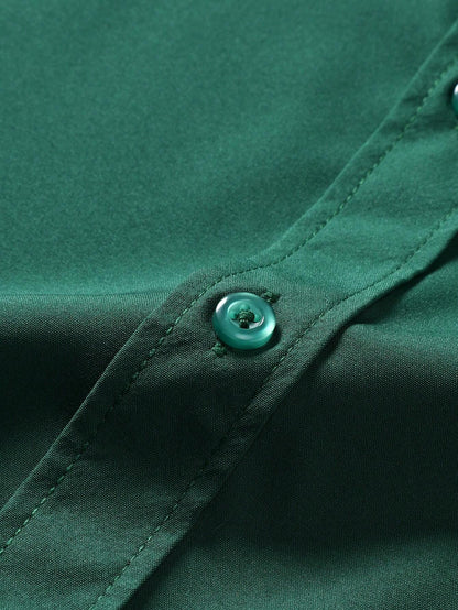 Men's Dark Green Slim Fit Short Sleeve Casual Shirt - XPST
