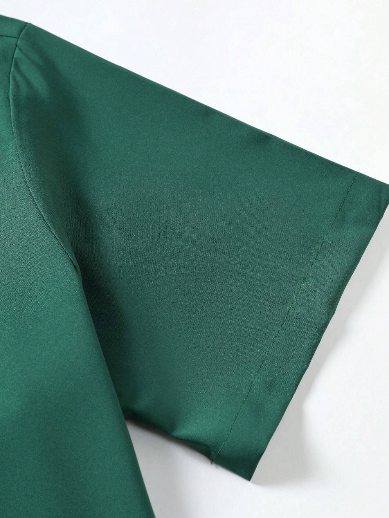 Men's Dark Green Slim Fit Short Sleeve Casual Shirt - XPST