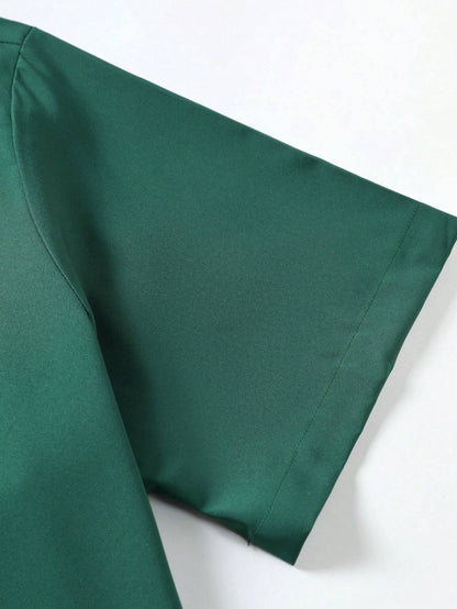 Men's Dark Green Slim Fit Short Sleeve Casual Shirt - XPST