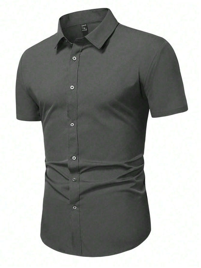 Men's Dark Grey Slim Fit Short Sleeve Casual Shirt