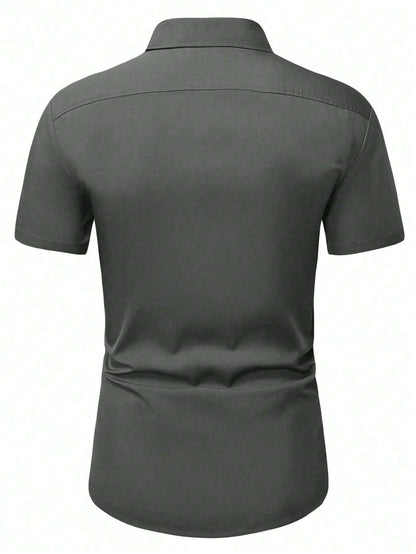 Men's Dark Grey Slim Fit Short Sleeve Casual Shirt