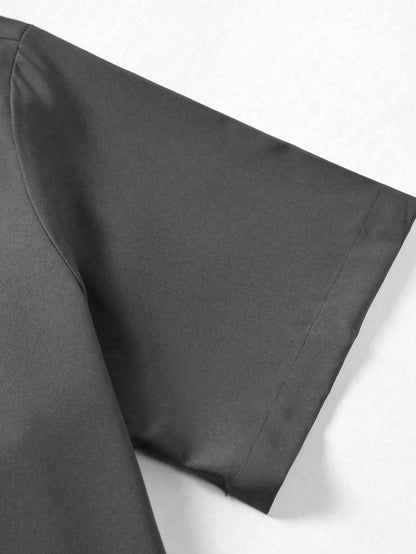 Men's Dark Grey Slim Fit Short Sleeve Casual Shirt
