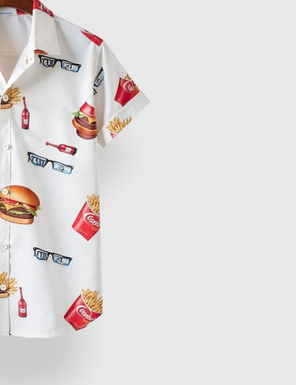 Men's Fun Casual Style Fast Food - Printed Half Sleeve Shirt